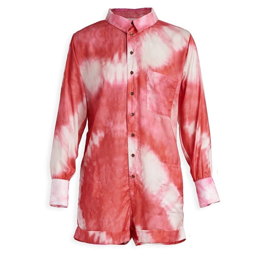 Plush Pink Tie-Dye Button Front Romper Size Small